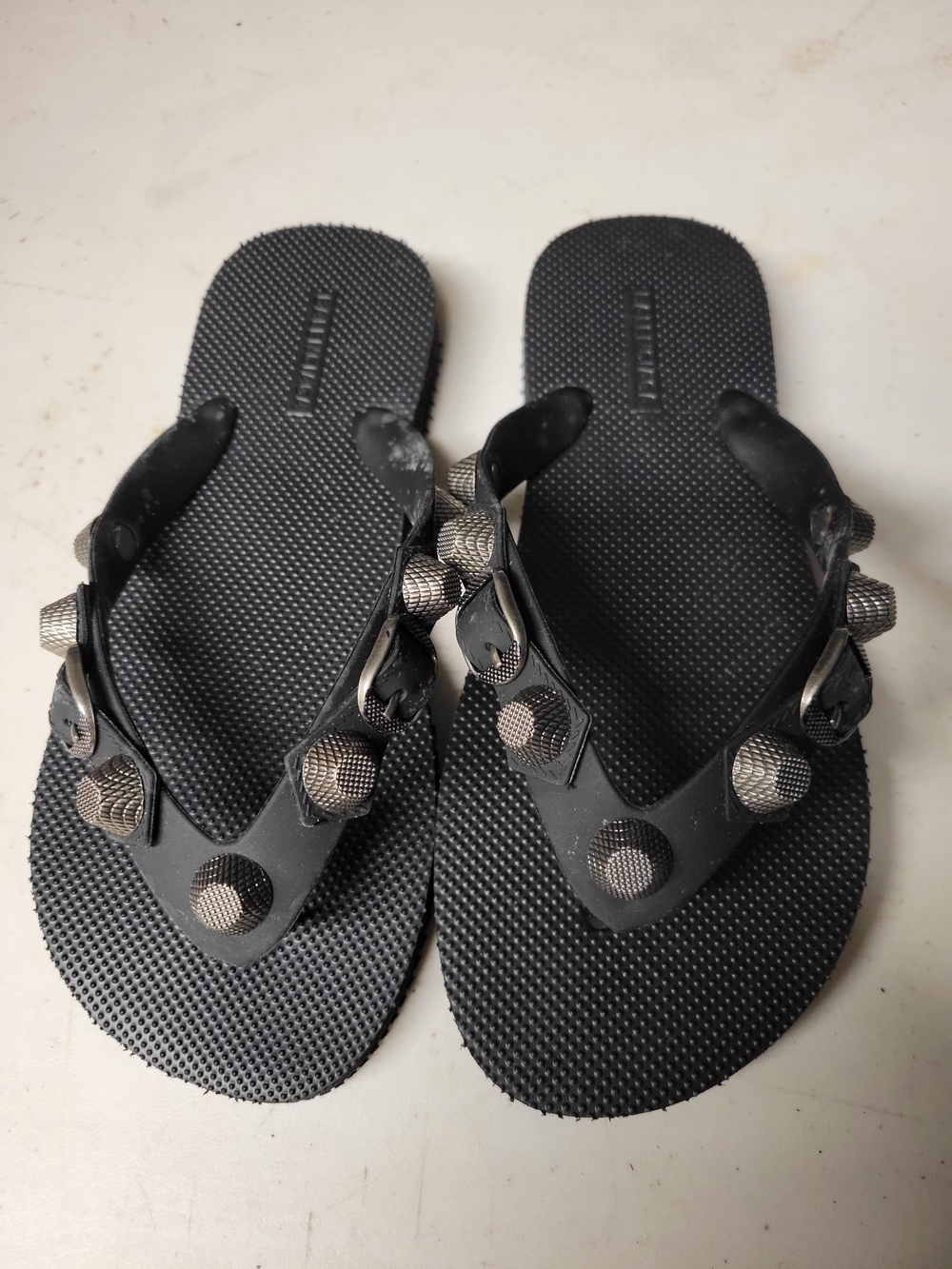 Balenciaga Black Flip Flop Sandals with Metallic Studs